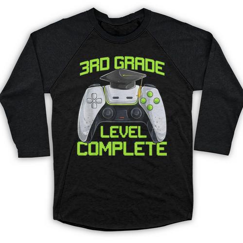 3rd Grade Level Complete Gamer Class Of 2026 Graduation Baseball Raglan Shirt - Best Gift Smart
