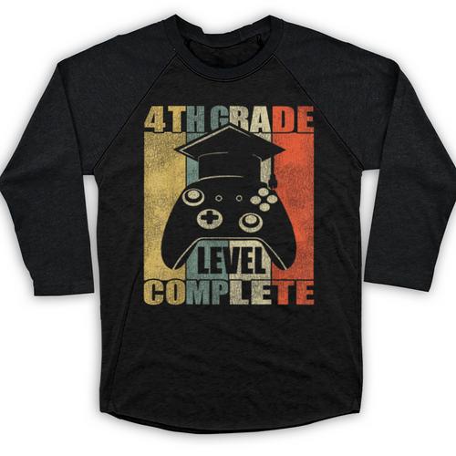 4th Grade Level Complete Gamer Class Of 2023 Graduation Baseball Raglan Shirt - Best Gift Smart