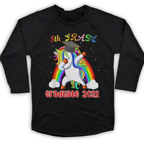 5th Grade Graduate Class 2021 Dabbing Unicorn Graduation Baseball Raglan Shirt - Best Gift Smart