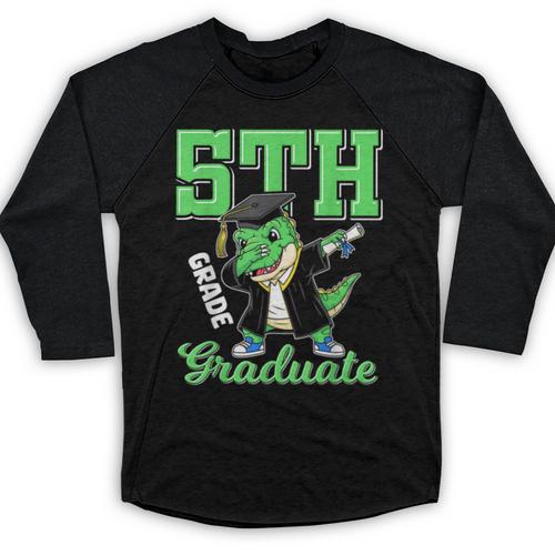 5th Grade Graduate Dinosaur Dab Graduation School Baseball Raglan Shirt - Best Gift Smart