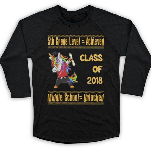 5th Grade Graduation Shirt Dabbing Unicorn Boys Class 2018 Baseball Raglan Shirt - Best Gift Smart
