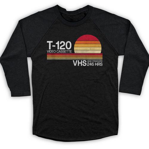 70's 80's 90's Music Nostalgia Video Cassette Tape VHS Retro Baseball Raglan Shirt - Figerry