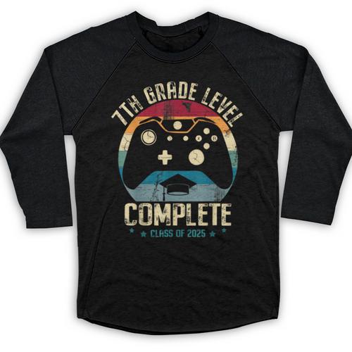 7th Grade Level Complete Gamer Class Of 2025 Graduation Boy Baseball Raglan Shirt - Best Gift Smart