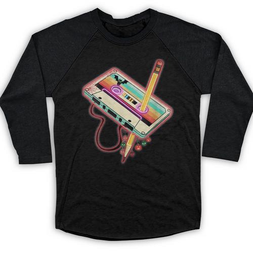 80s 90s Retro Halloween's Party Costume Nostalgia Cassette Baseball Raglan Shirt - Figerry
