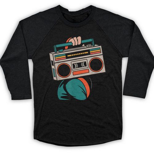 80s 90s Retro Party Costume Nostalgia Boombox Music Hip Hop Baseball Raglan Shirt - Figerry