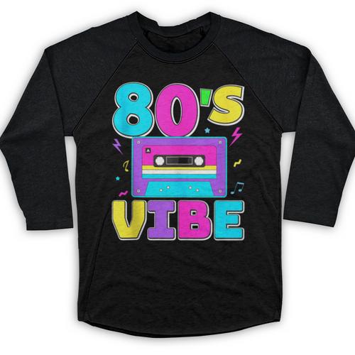 80's Vibe Retro Style Cassette Tape Nostalgia 1980s Party Baseball Raglan Shirt - Figerry