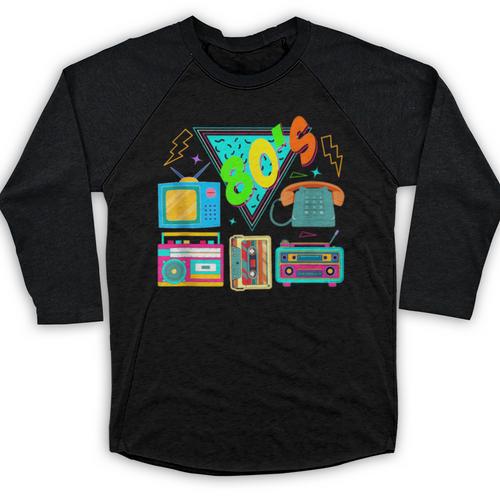 80's Vintage Cassette Tape Nostalgia Mixtape Era 1980s Retro Baseball Raglan Shirt - Figerry