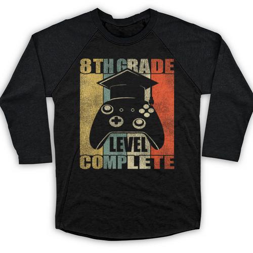 8th Grade Level Complete Gamer Class Of 2024 Graduation Baseball Raglan Shirt - Best Gift Smart