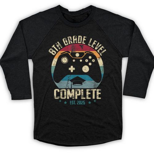 8th Grade Level Complete Gamer Class Of 2025 Graduation Boy Baseball Raglan Shirt - Best Gift Smart