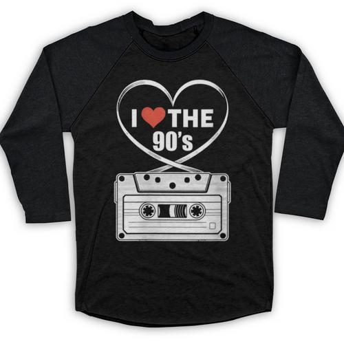 90s Nostalgia Cassette Heart Retro I Love The 90s Baseball Raglan Shirt - Figerry