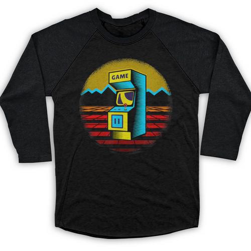 Arcade Game Machine Nostalgia Retro Gamer 80s 90s Baseball Raglan Shirt - Figerry