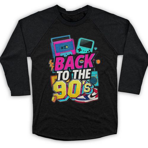 Back To The 90s Nostalgia Cassette Game Console Boombox Baseball Raglan Shirt - Figerry