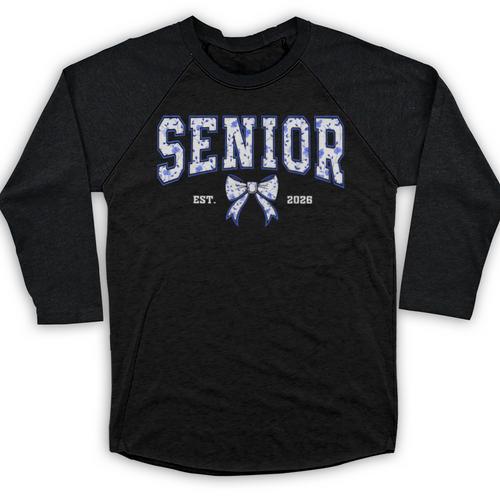 Blue Bow Coquette Floral Senior 2026 Graduation Class Baseball Raglan Shirt - Best Gift Smart