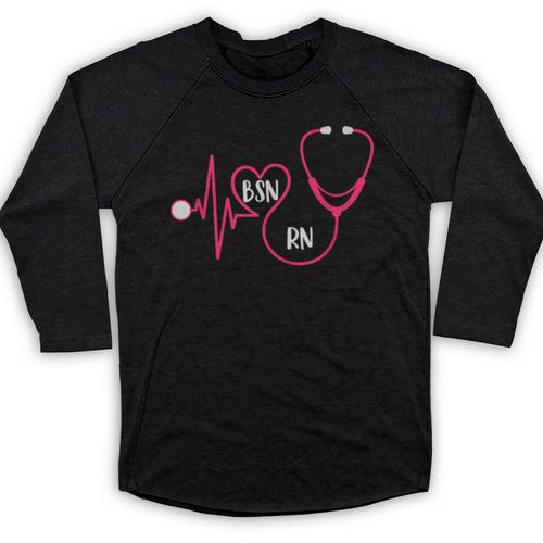 BSN RN EKG Heart Stethoscope Registered Nurse Graduation Baseball Raglan Shirt - Best Gift Smart