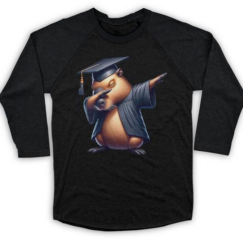 Capybara Graduation Dabbing Capy Wearing Graduate Gown Baseball Raglan Shirt - Best Gift Smart