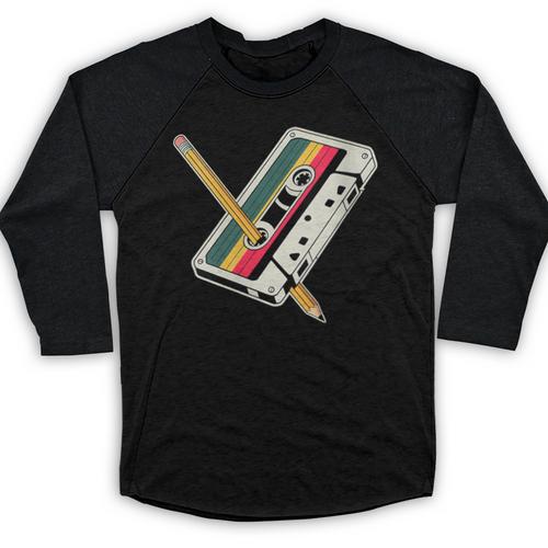 Cassette 90s Costume Party Nostalgia Baseball Raglan Shirt - Figerry