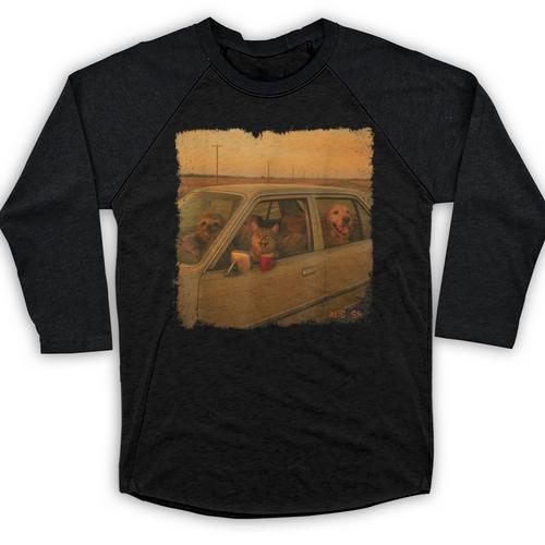 Cat Sloth Dog Retro Nostalgia Roadtrip Photo Baseball Raglan Shirt - Figerry