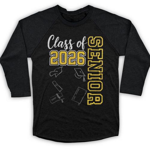 Class Of 2026 Senior 26 High School Graduation -Gold Baseball Raglan Shirt - Best Gift Smart