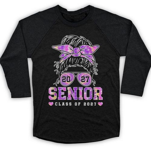 Class Of 2027 Senior Coquette Bow Messy Hair 26 Graduation Baseball Raglan Shirt - Best Gift Smart