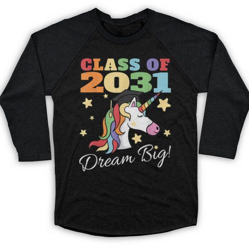 Class Of 2031 Magical Unicorn Graduation Cap Baseball Raglan Shirt - Best Gift Smart