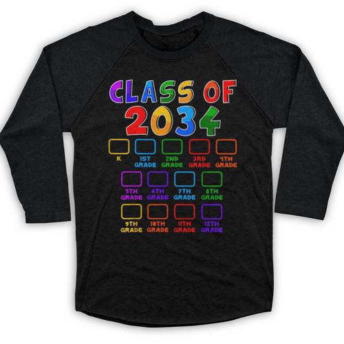 Class Of 2034 Grow With Me Graduation First Day Of School Baseball Raglan Shirt - Best Gift Smart