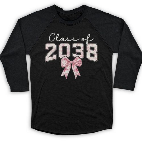 Coquette Bow Preppy Class Of 2038 Girly Girl 2038 Graduation Baseball Raglan Shirt - Best Gift Smart