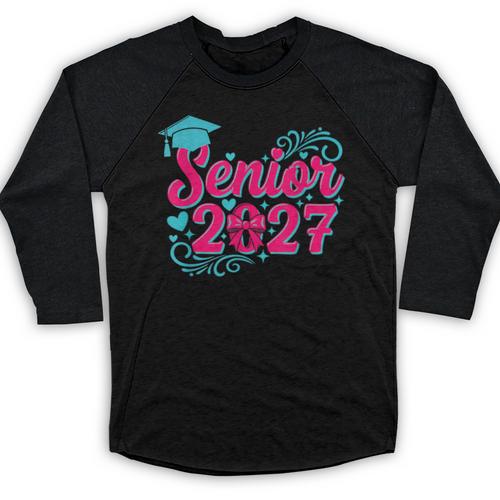 Coquette Pink Bow Senior 2027 Class Of Graduation Baseball Raglan Shirt - Best Gift Smart