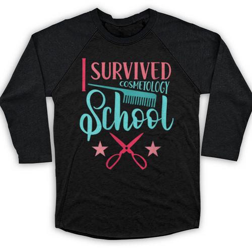 Cosmetology Graduation Tee I Survived Cosmetology School Baseball Raglan Shirt - Best Gift Smart