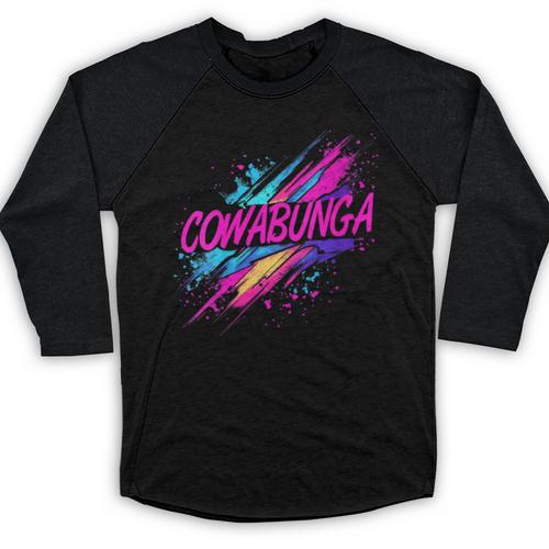 Cowabunga Retro 80s 90s Nostalgia Slang Neon Grunge Art Baseball Raglan Shirt - Figerry