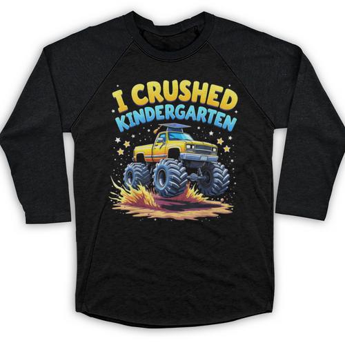 I Crushed Kindergarten Monster Truck Graduation Boys Kids Baseball Raglan Shirt - Best Gift Smart