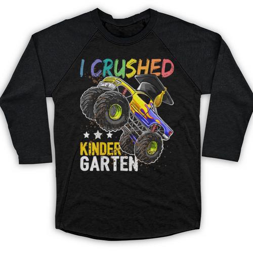 I Crushed Kindergarten Monster Truck Graduation Boys Small Baseball Raglan Shirt - Best Gift Smart