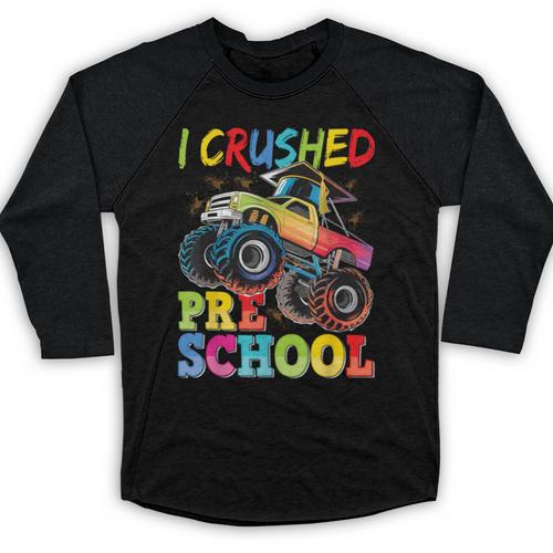 I Crushed Pre-K Monster Truck Graduation Preschool Grad 2025 Baseball Raglan Shirt - Best Gift Smart