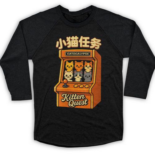 Cute Cats Retro 1980's Arcade Nostalgia Old Game Cabinet Baseball Raglan Shirt - Figerry