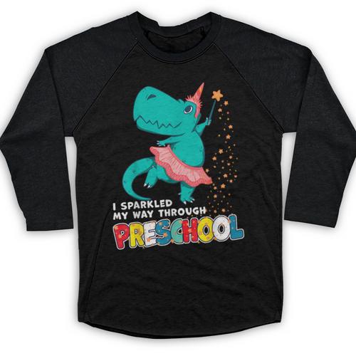 Cute Magical Ballerina Dino Unicorn Preschool Graduation Baseball Raglan Shirt - Best Gift Smart