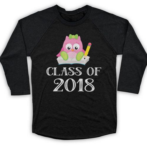 Cute Pink School Owl Class Of 2018 Graduation Baseball Raglan Shirt - Best Gift Smart