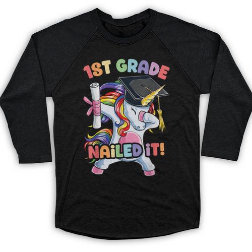 Dabbing 1st Grade Unicorn Graduation Class Of 2021 Nailed It Baseball Raglan Shirt - Best Gift Smart