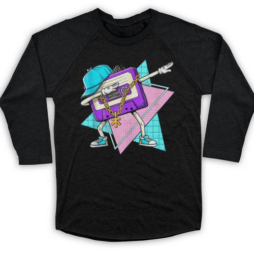 Dabbing Cassette Tape 70s 80s 80s Outfit Nostalgia Baseball Raglan Shirt - Figerry