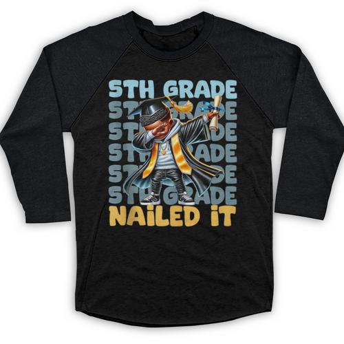 Dabbing Graduation Boy 5th Grade Nailed It Class Of 2025 Baseball Raglan Shirt - Best Gift Smart