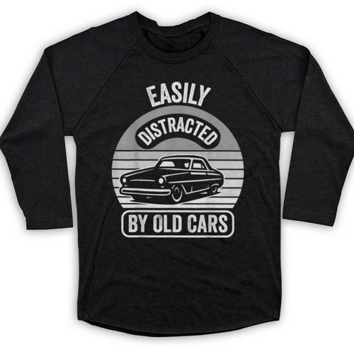Easily Distracted By Old Cars Graphic Nostalgia Baseball Raglan Shirt - Figerry