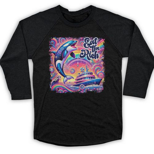 EAT THE RICH 90S NOSTALGIA WHALE ORCA YAHCT RETRO Baseball Raglan Shirt - Figerry