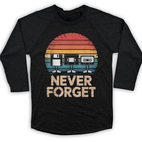 Floppy VHS Cassette Never Forget Retro 80s 90s Nostalgia Baseball Raglan Shirt - Figerry