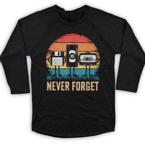 Never Forget Retro 80s 90s Floppy VHS Cassette Nostalgia Baseball Raglan Shirt - Figerry