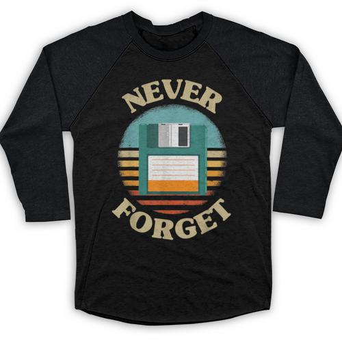Never Forget Retro Diskette Nostalgia Vintage Baseball Raglan Shirt - Figerry