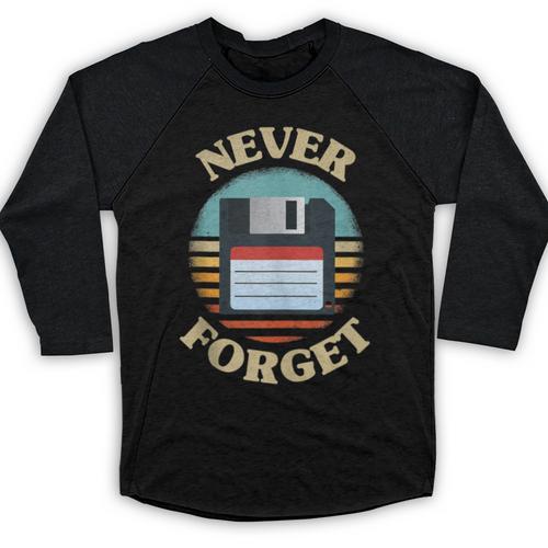 Never Forget Retro Diskette Nostalgia Vintage Baseball Raglan Shirt - Figerry