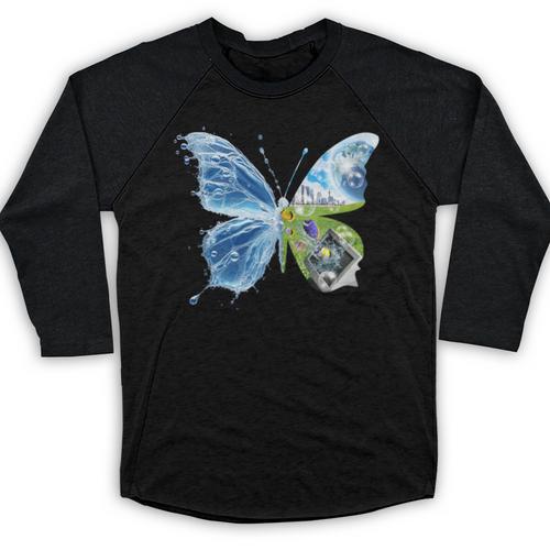 Frutiger Aero Aesthetic Butterfly Computer Fishes Scenery Baseball Raglan Shirt - Figerry