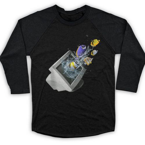 Frutiger Aero Aesthetic Tech Computer Aquarium Fishes Baseball Raglan Shirt - Figerry