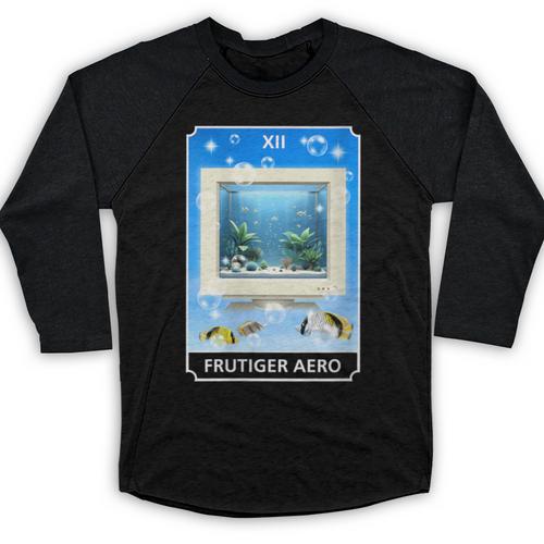 Frutiger Aero Aesthetic Tech Computer Aquarium Tarot Card Baseball Raglan Shirt - Figerry