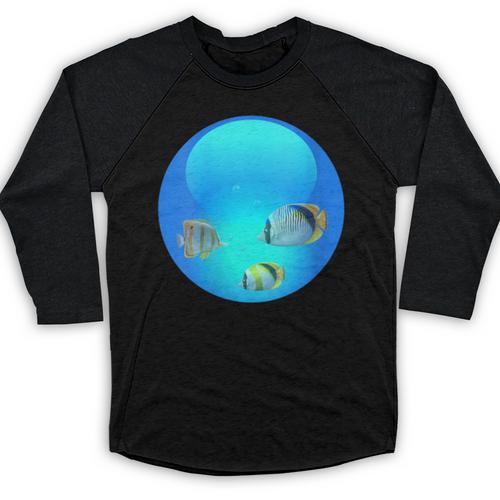 Frutiger Aero Aesthetic Tech Orb Fishes Baseball Raglan Shirt - Figerry