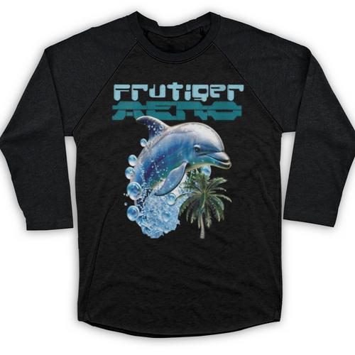 Frutiger Aero Splashy Dolphin Y2k Aesthetic Graphic Baseball Raglan Shirt - Figerry