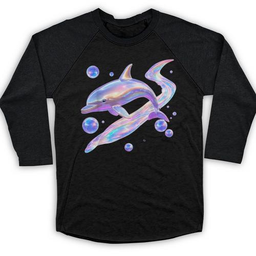 Frutiger Aero Y2K Chrome Dolphin Baseball Raglan Shirt - Figerry